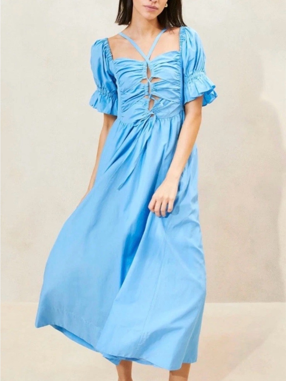 Loeffler Randall Yael Cornflower Gathered-Bodice Dress